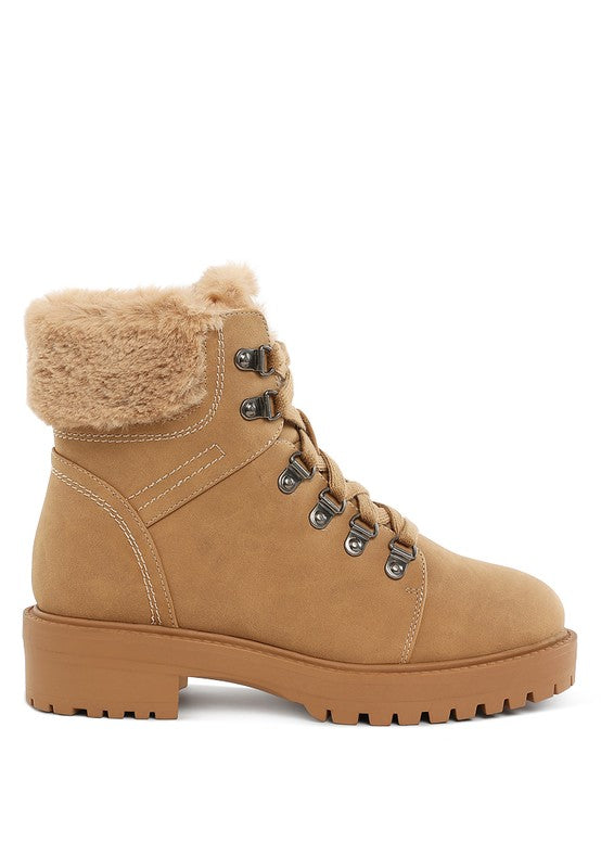 Maranta Faux Fur Collar Ankle Boots-BOOTS-Evelyns Fashion