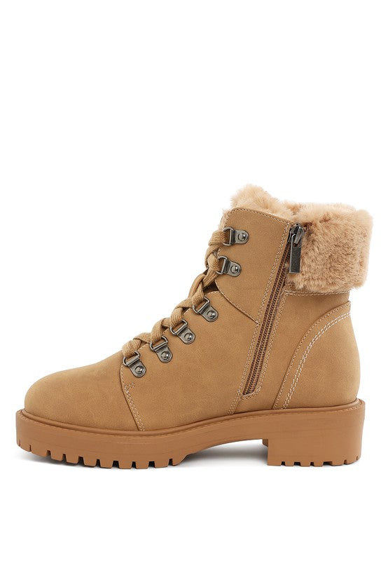 Maranta Faux Fur Collar Ankle Boots-BOOTS-Evelyns Fashion