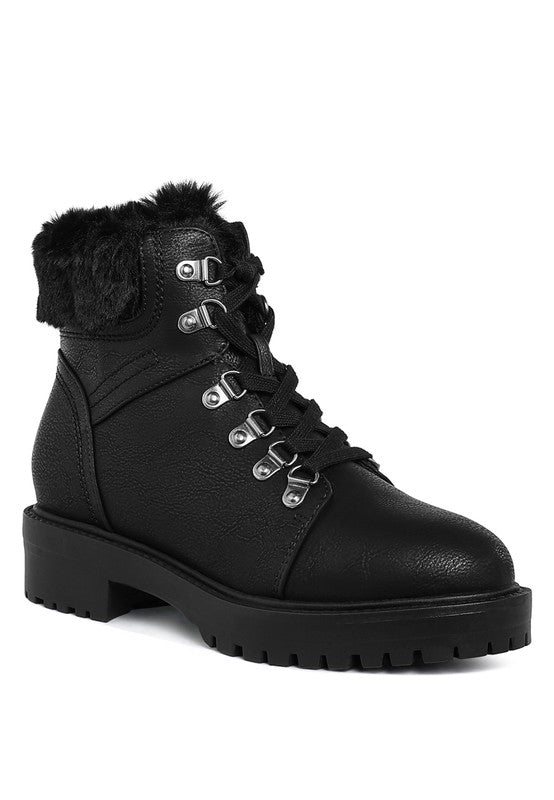 Maranta Faux Fur Collar Ankle Boots-BOOTS-Evelyns Fashion