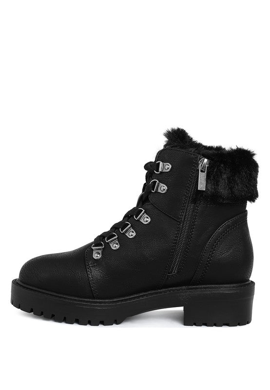 Maranta Faux Fur Collar Ankle Boots-BOOTS-Evelyns Fashion