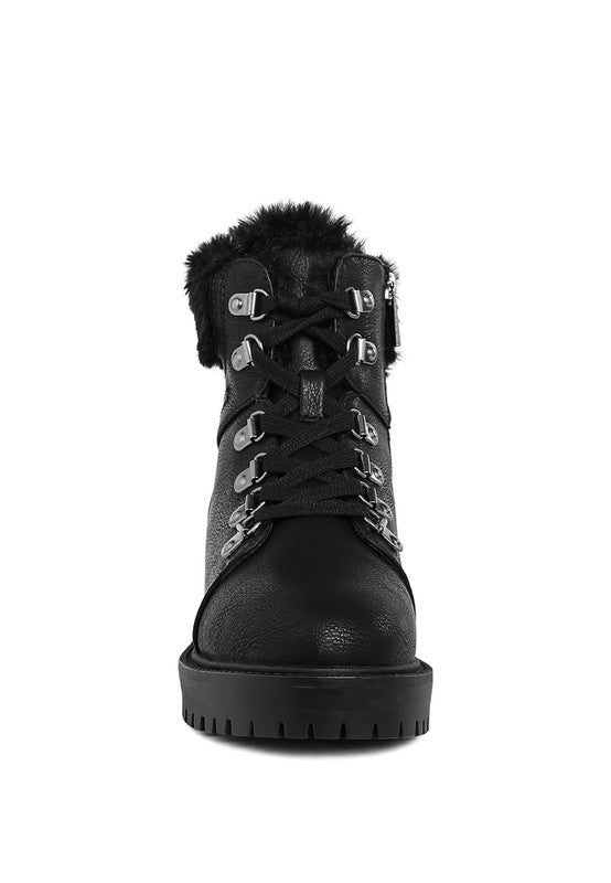 Maranta Faux Fur Collar Ankle Boots-BOOTS-Evelyns Fashion