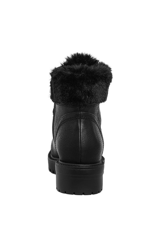 Maranta Faux Fur Collar Ankle Boots-BOOTS-Evelyns Fashion
