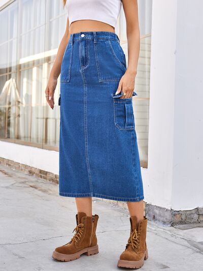 Midi Denim Skirt-Evelyns Fashion