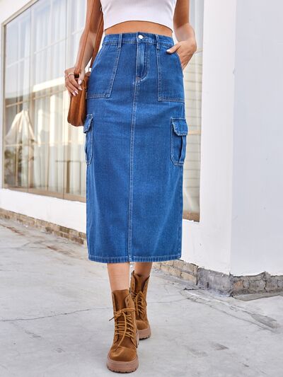 Midi Denim Skirt-Evelyns Fashion
