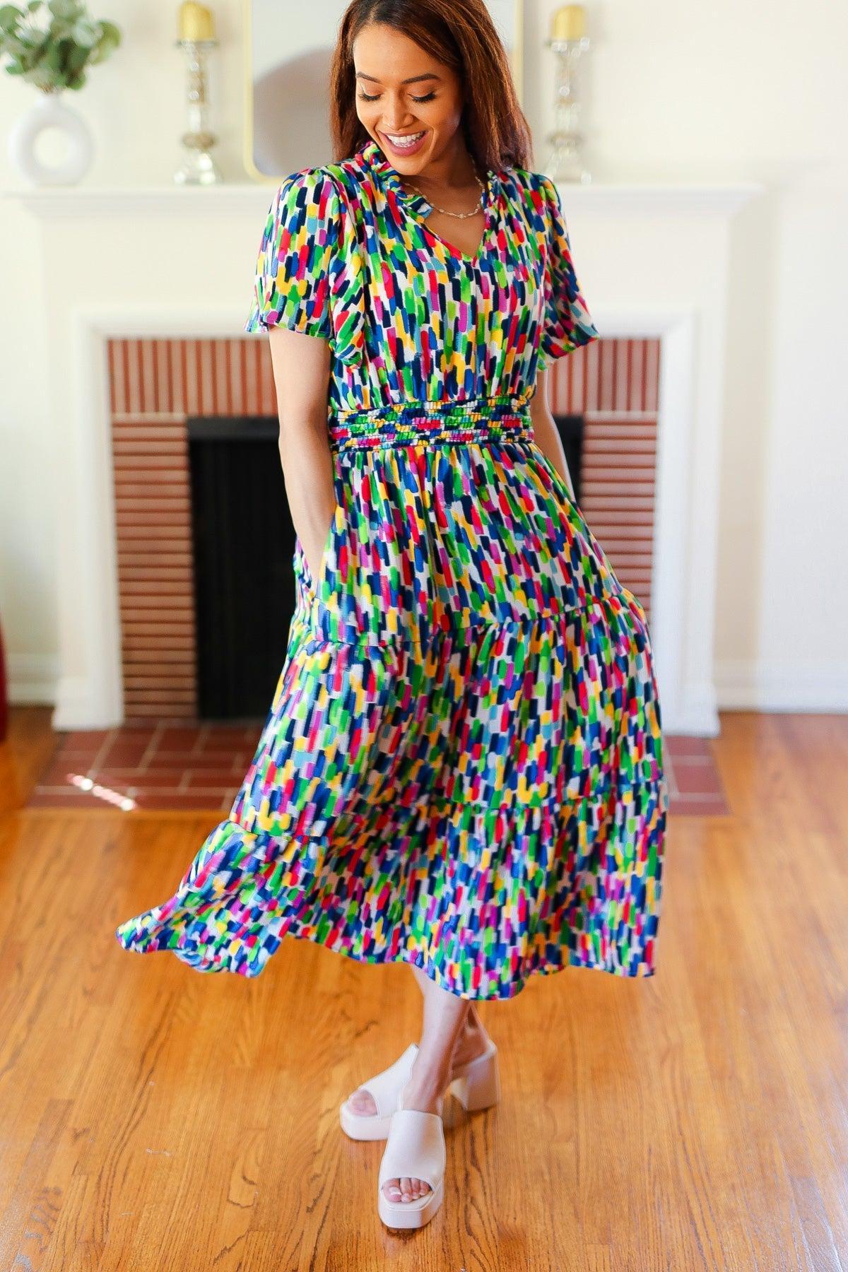 Navy Abstract Print Maxi Dress-Dresses-Evelyns Fashion