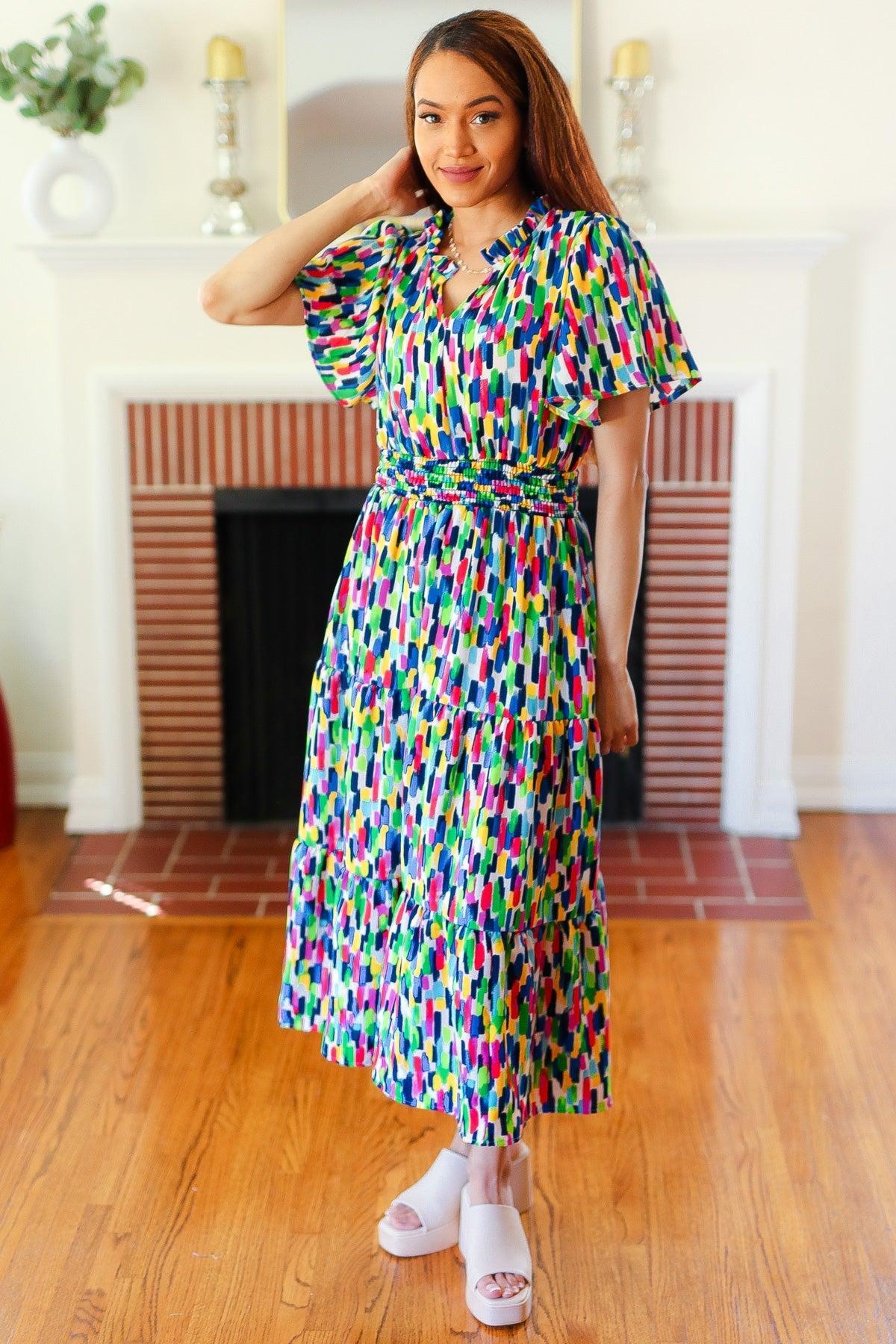 Navy Abstract Print Maxi Dress-Dresses-Evelyns Fashion