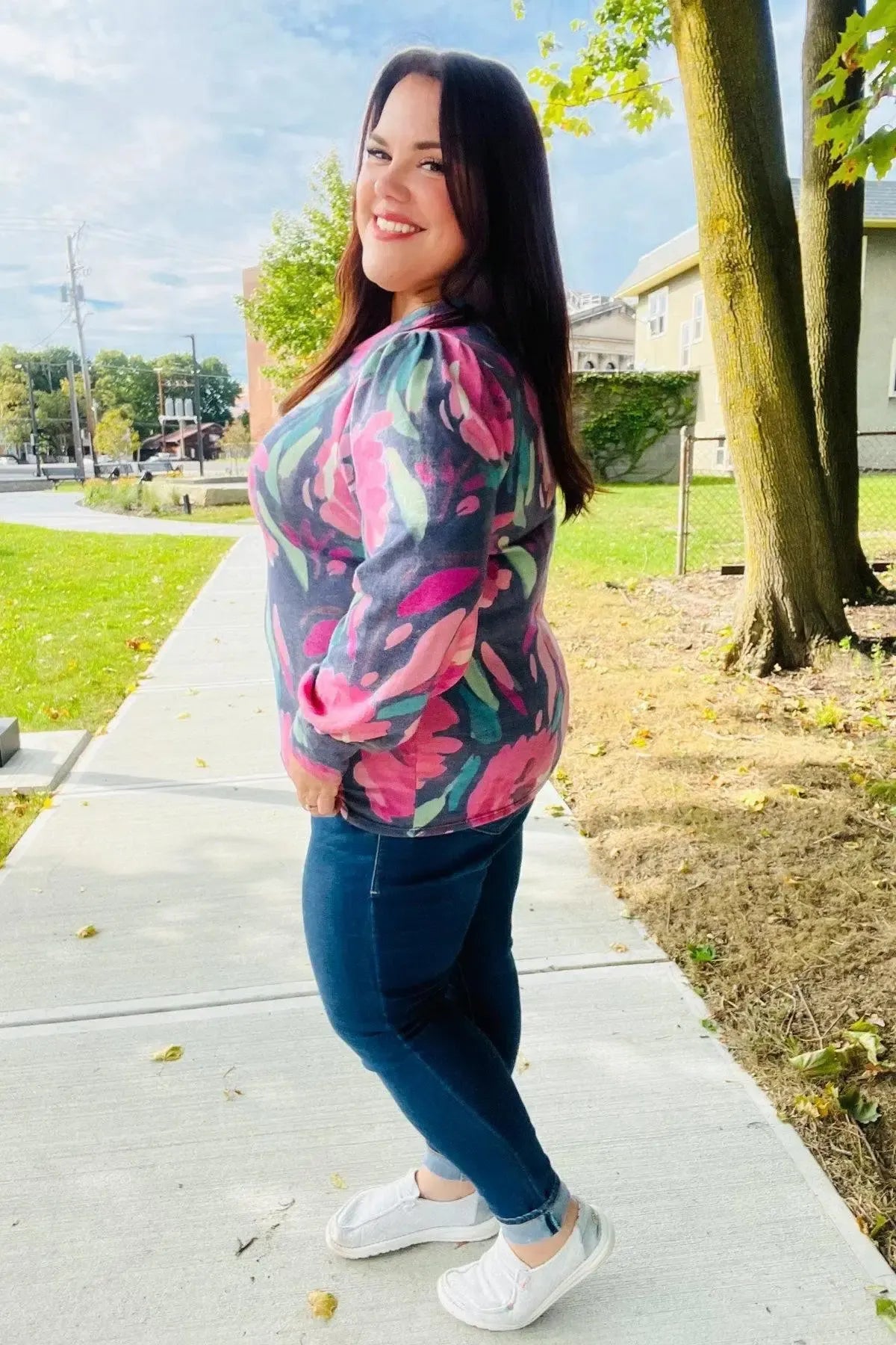 On My Heart Navy Floral Brushed Hacci Sweater Top-Evelyns Fashion