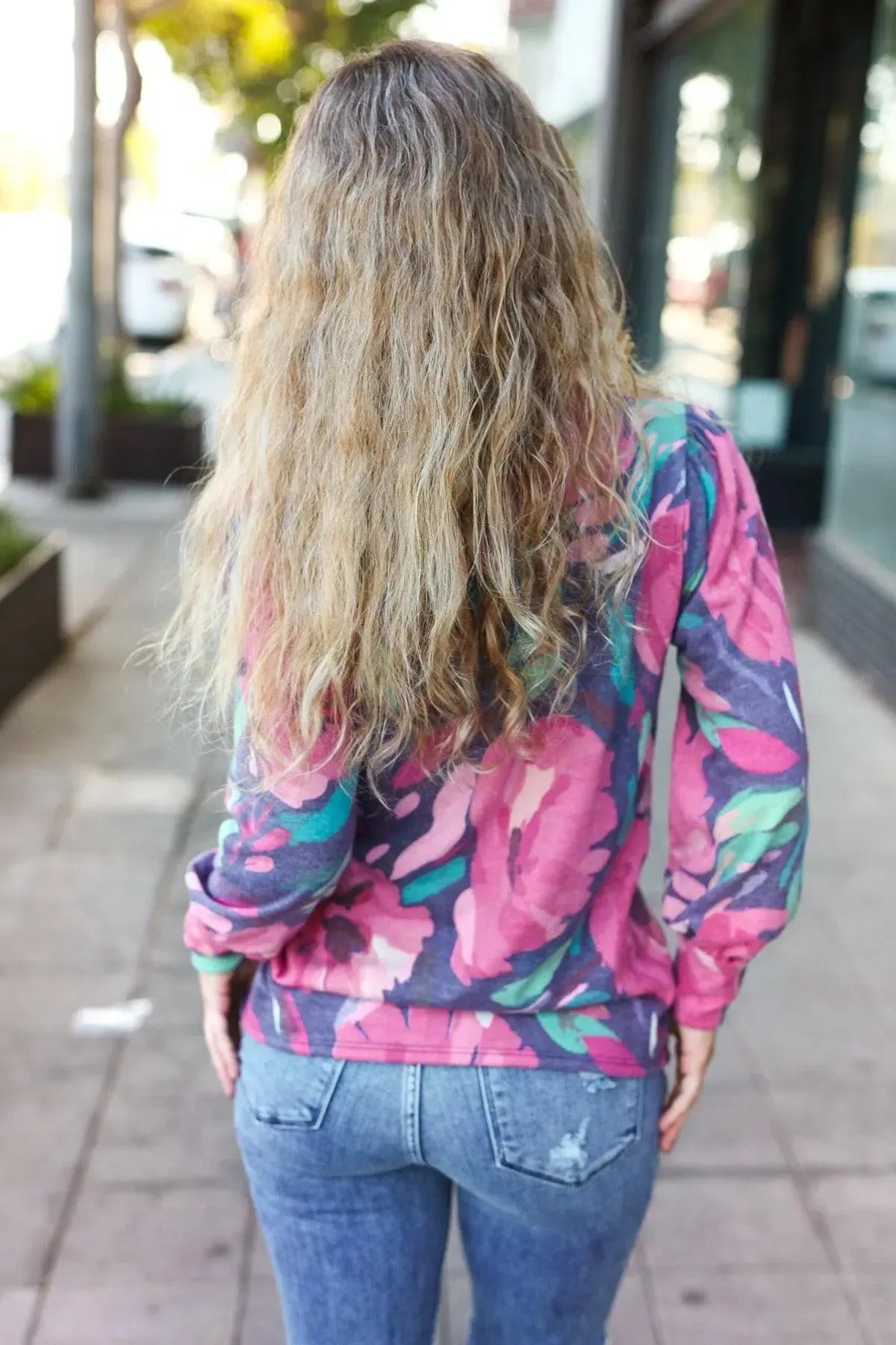 On My Heart Navy Floral Brushed Hacci Sweater Top-Evelyns Fashion