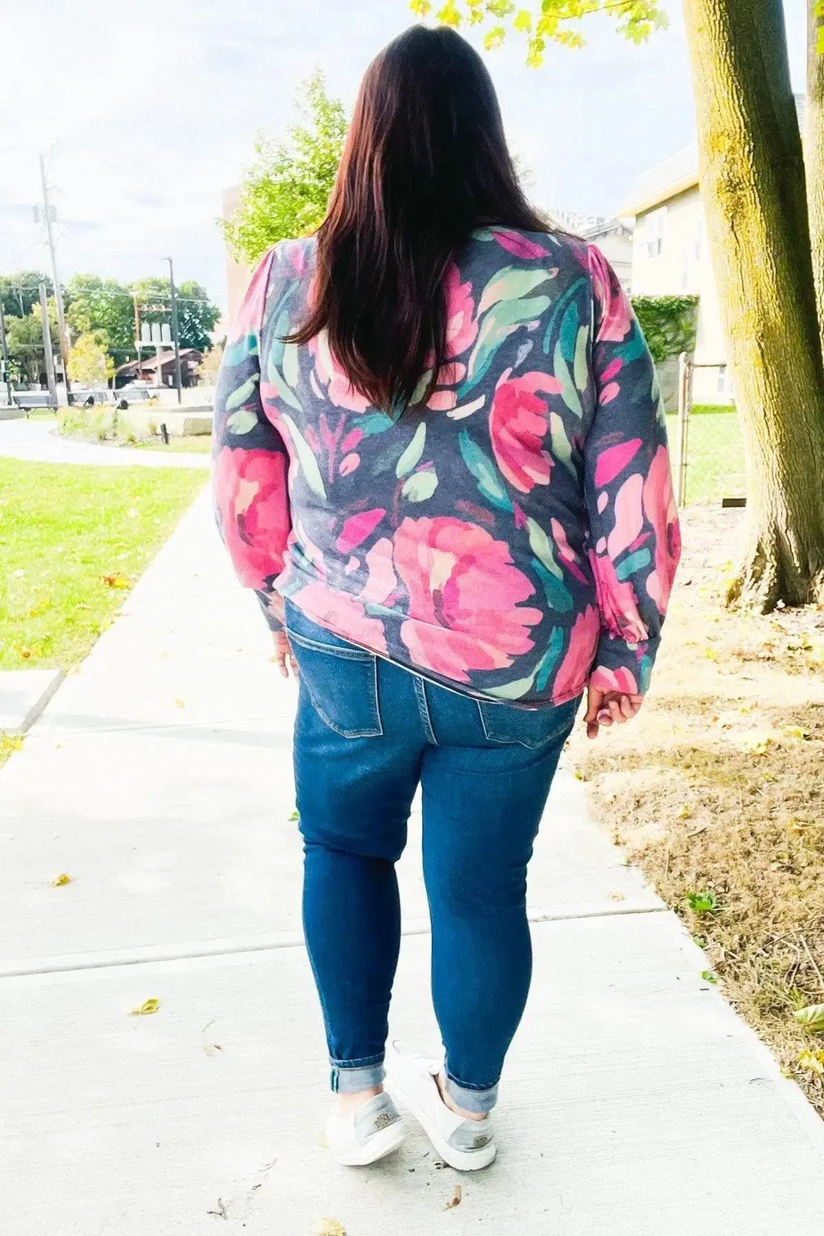 On My Heart Navy Floral Brushed Hacci Sweater Top-Evelyns Fashion