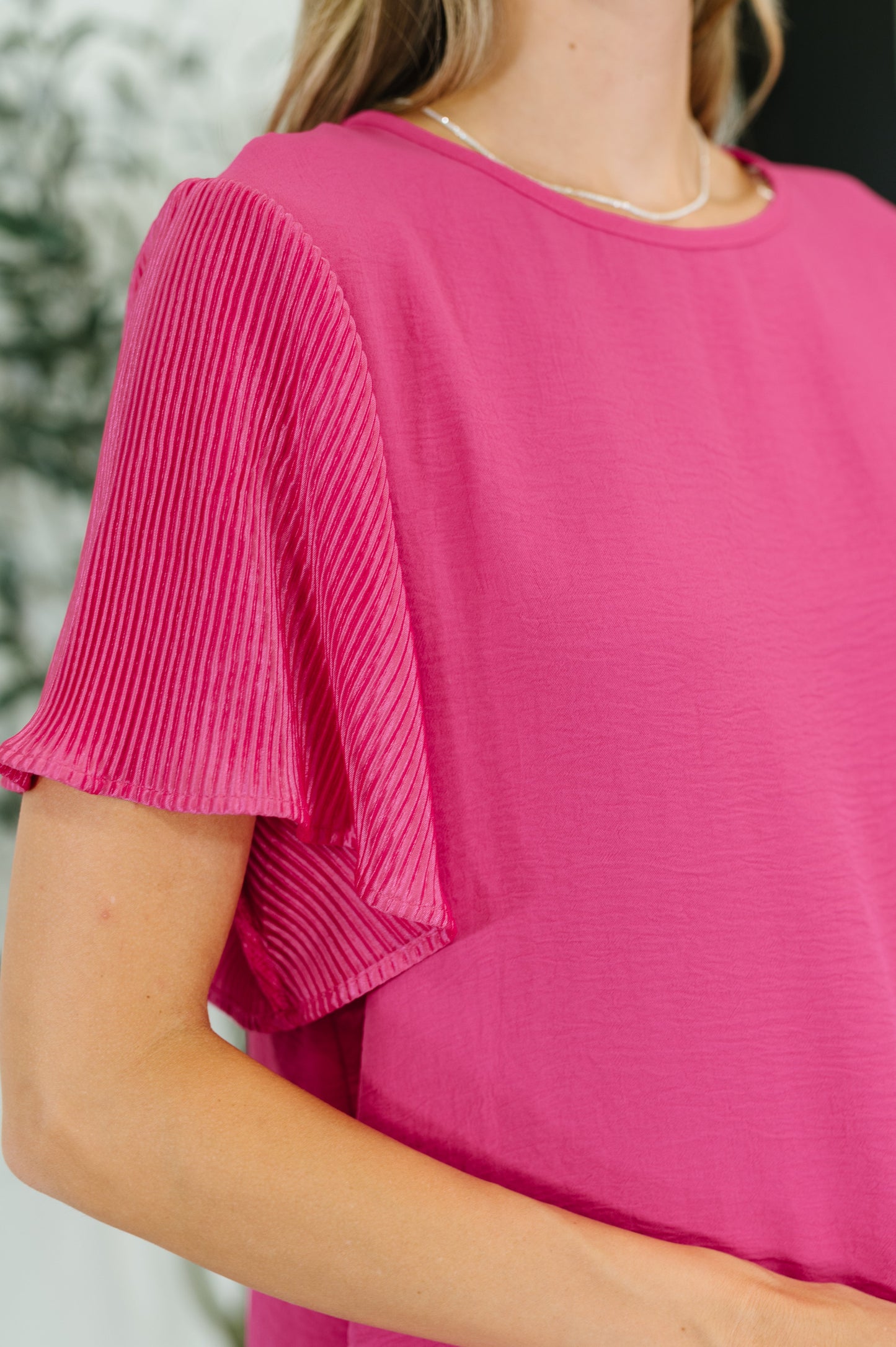Women's Pink Ruffle Short Sleeve Blouse