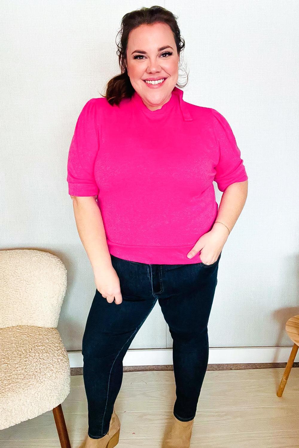 Pretty In Pink Mock Neck With Back Ribbon Bow Tie Sweater Top (Copy)-Evelyns Fashion