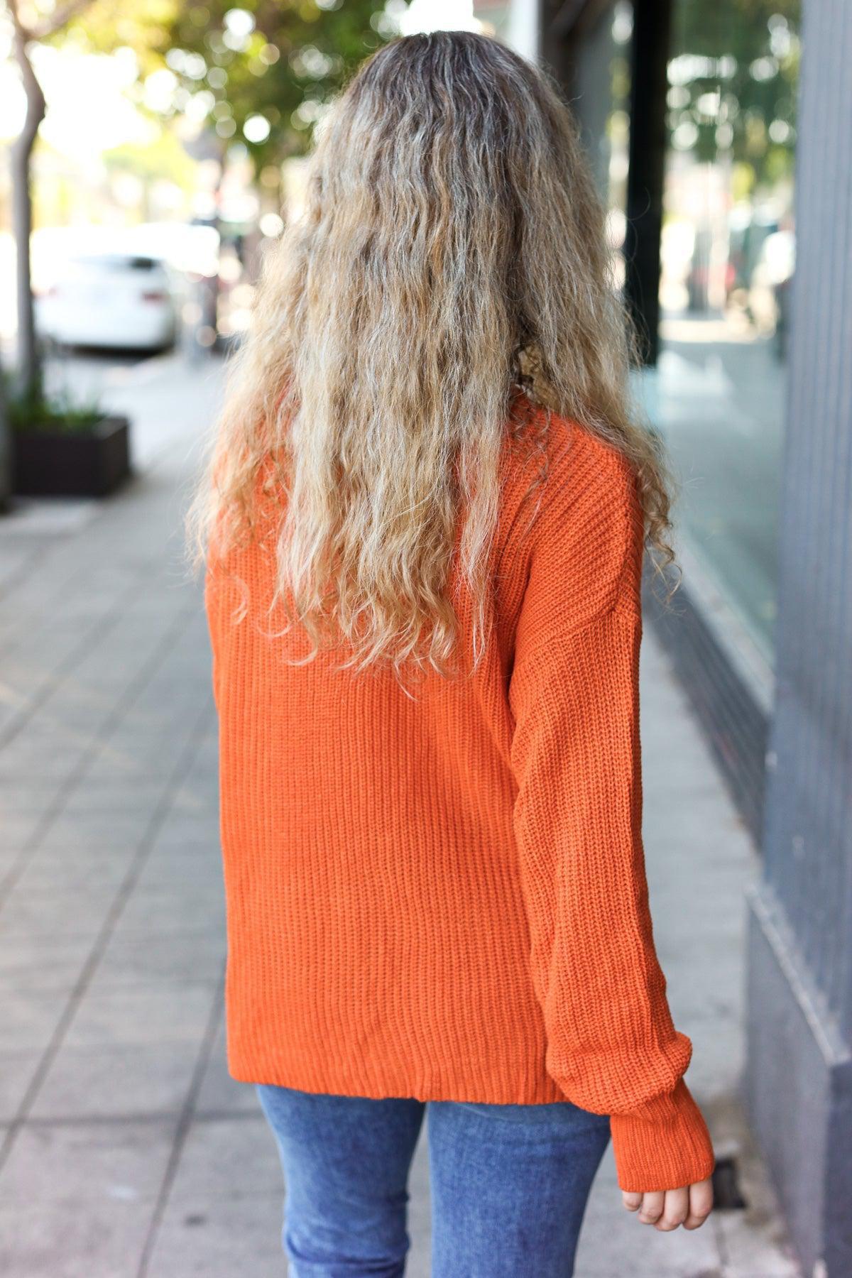 Pumpkin Spice Mock Neck Chest Pocket Knit Sweater-Evelyns Fashion