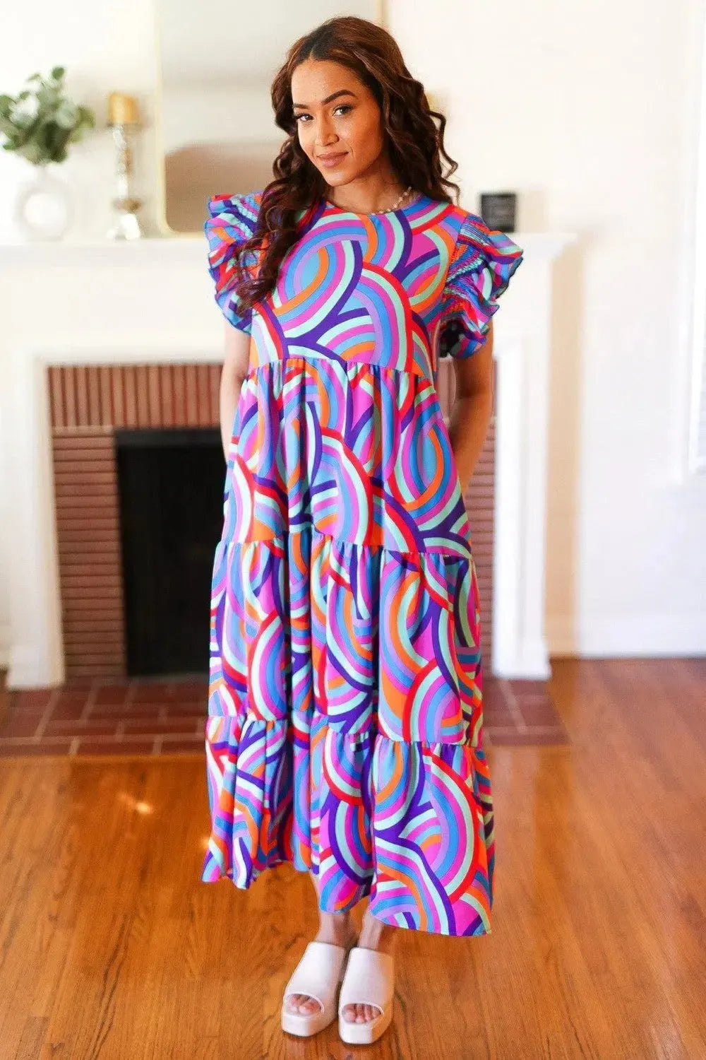Purple Short Sleeve Dress-Evelyns Fashion