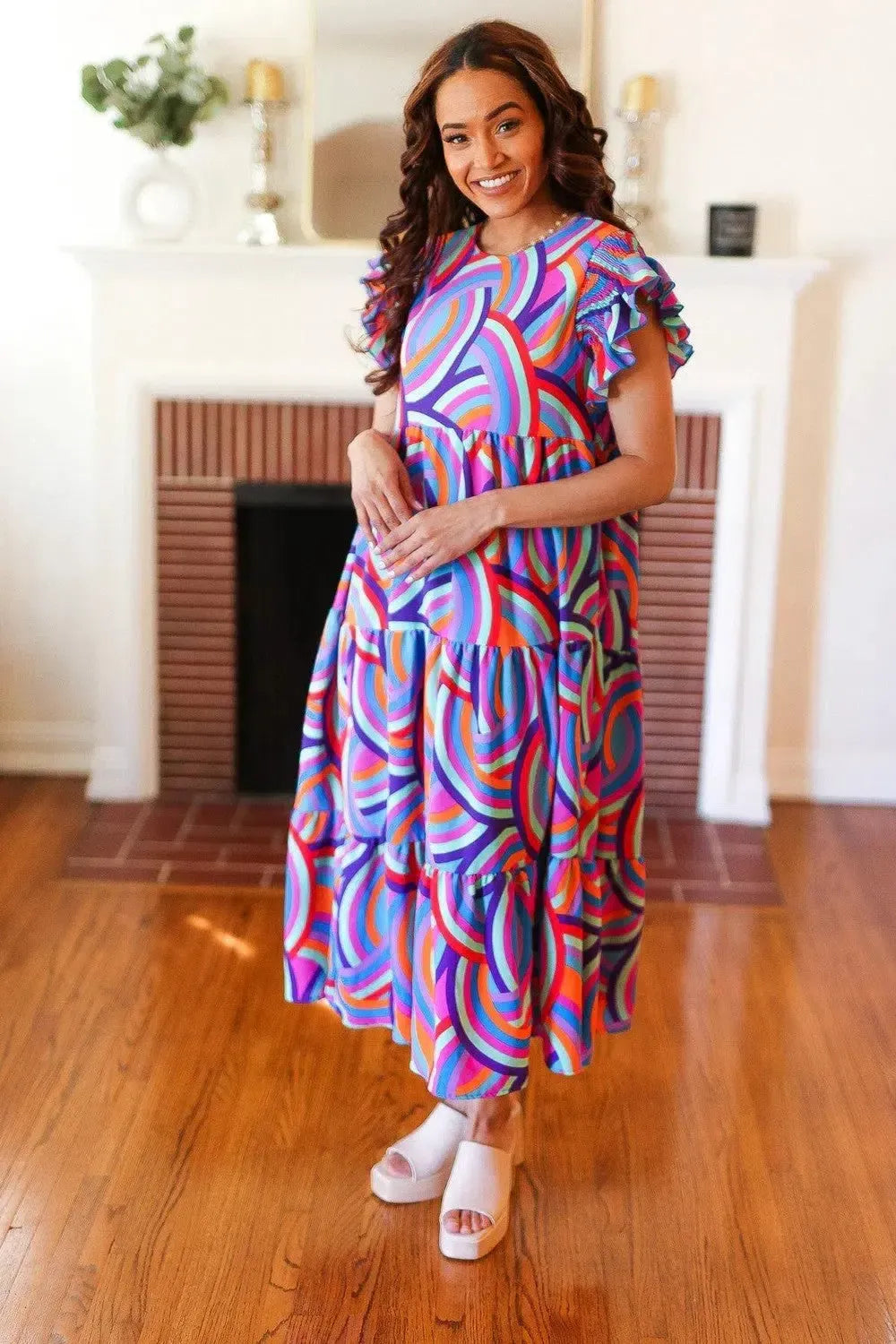 Purple Short Sleeve Dress-Evelyns Fashion