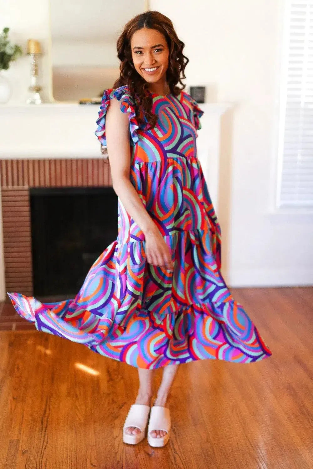 Purple Short Sleeve Dress-Evelyns Fashion