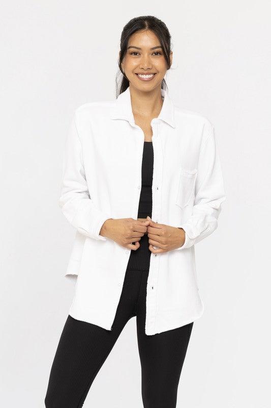 Raw Edge Cotton Shacket – MONO B, Relaxed, Soft & Stylish-Shackets-Evelyns Fashion