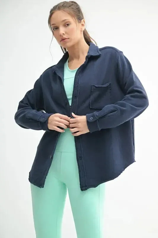 Raw Edge Cotton Shacket-Shackets-Evelyns Fashion