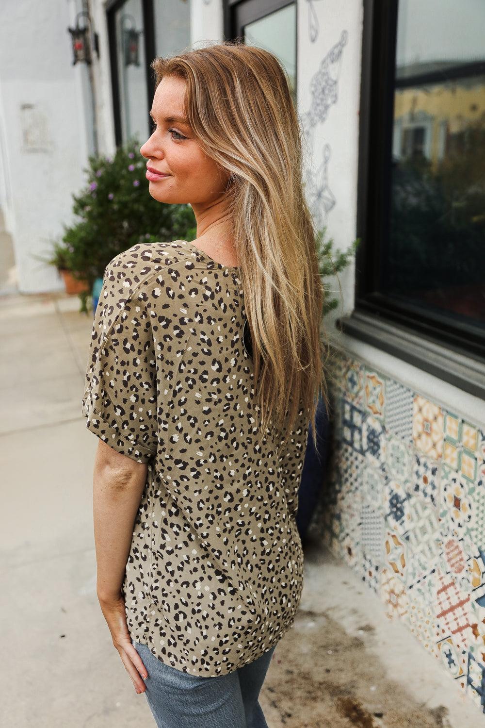 Sage Animal Print Dolman Top-Blouses-Evelyns Fashion