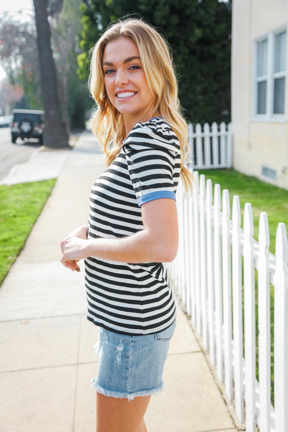 Stripe Knit Top-T-Shirts-Evelyns Fashion