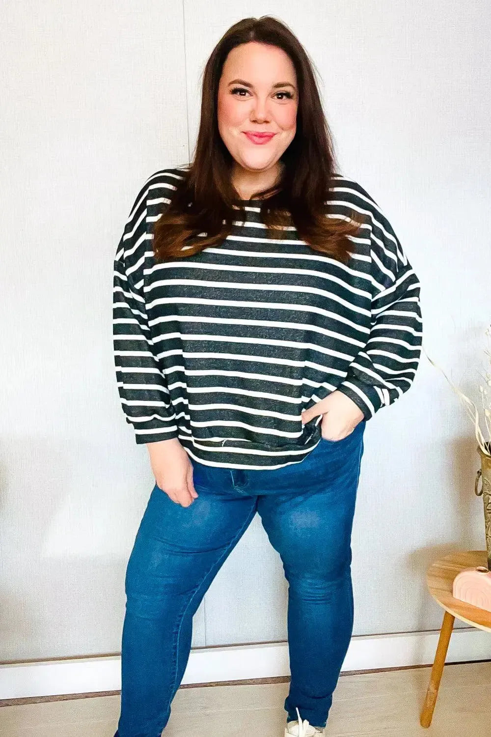 Timeless Comfort: Charcoal Stripe Pullover for Everyday Wear-Evelyns Fashion