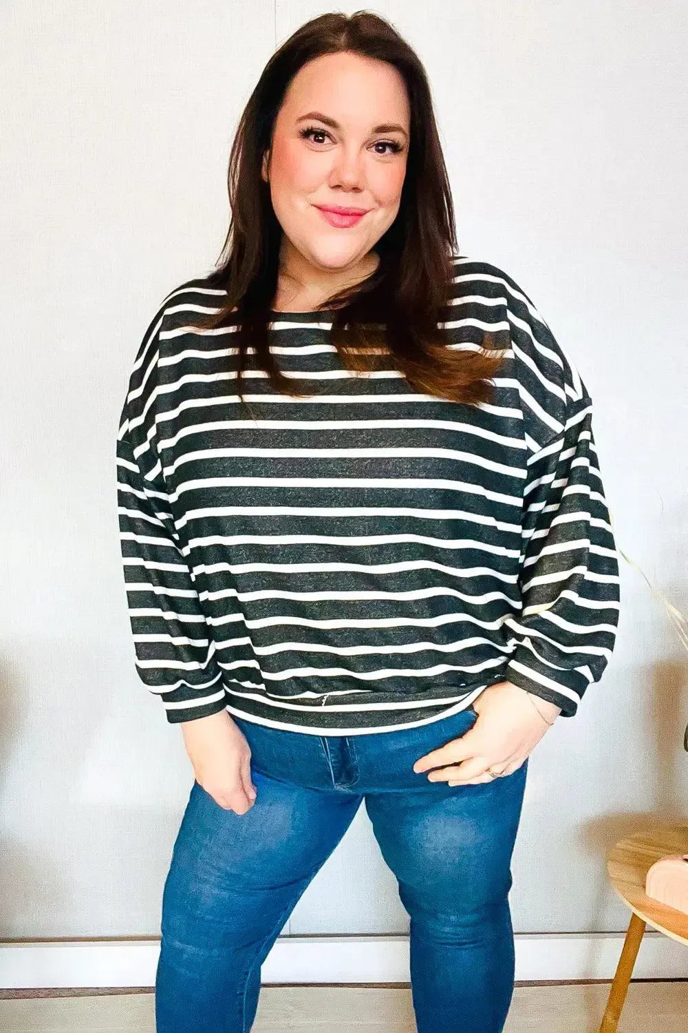 Timeless Comfort: Charcoal Stripe Pullover for Everyday Wear-Evelyns Fashion