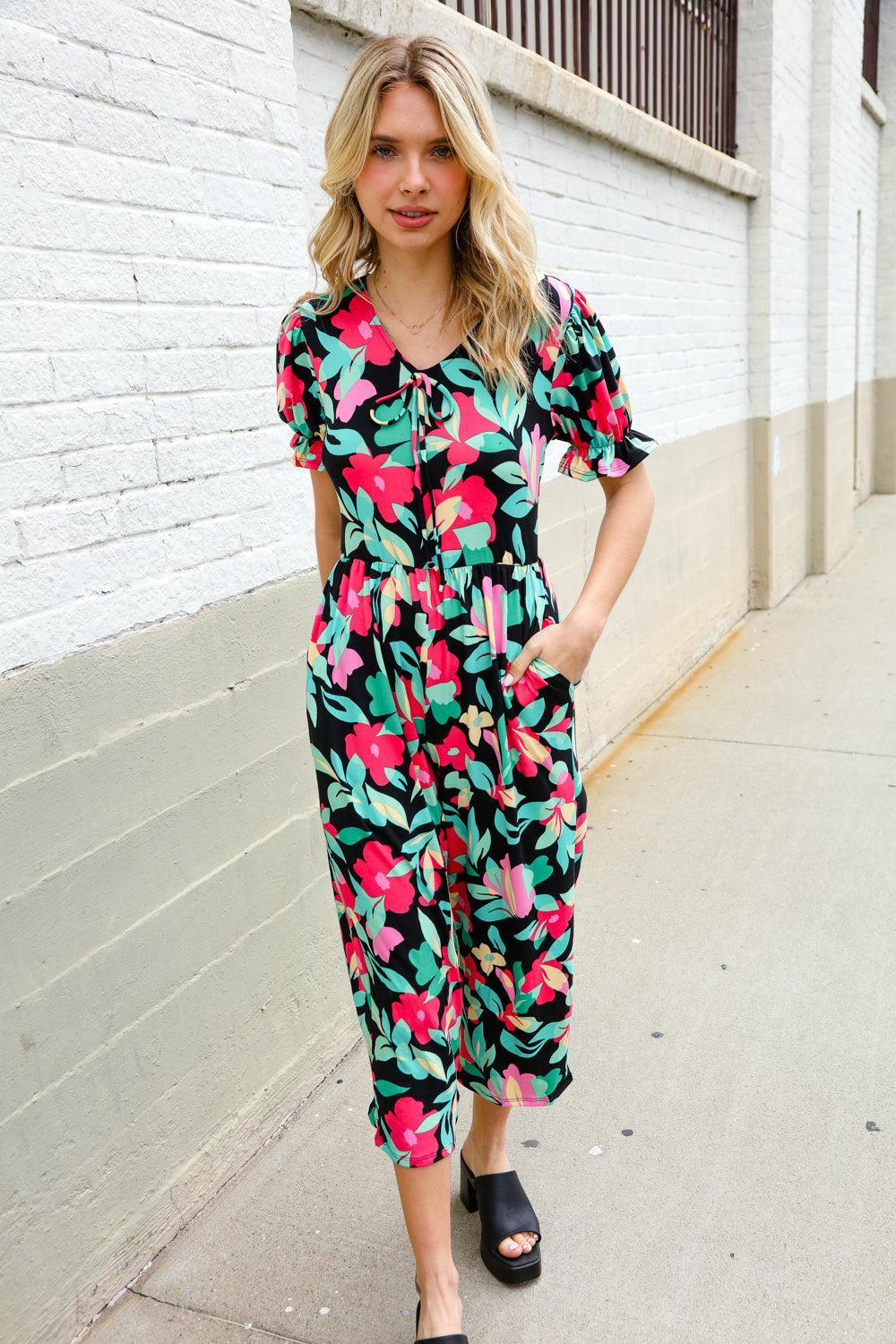 Tropical Floral Wide Leg Jumpsuit – Bold, Breezy & Vacation-Ready-Evelyns Fashion