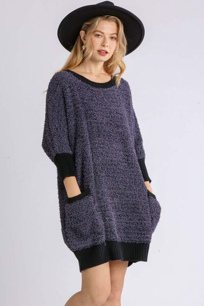 Umgee Plus Size 3/4 Sleeve Sweater Dress-Evelyns Fashion