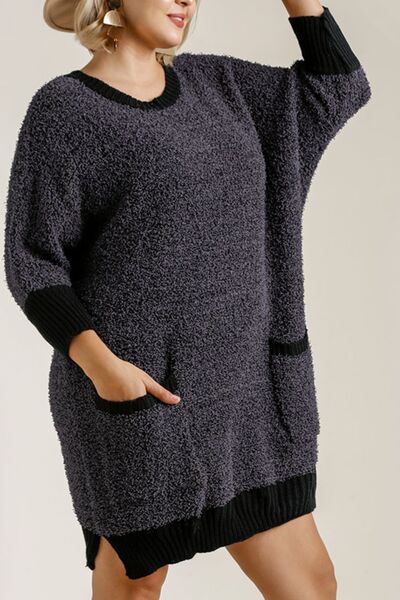 Umgee Plus Size 3/4 Sleeve Sweater Dress-Evelyns Fashion