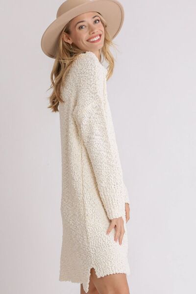 Umgee Plus Size High Low Bouclé Sweater Dress-Evelyns Fashion