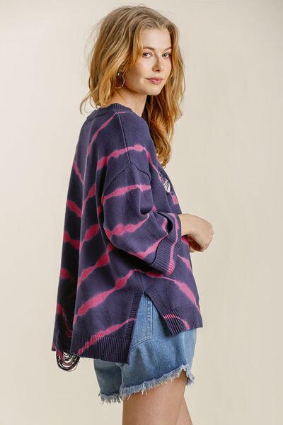 Umgee Plus Size Tie-Dye Distressed Sweater-Evelyns Fashion