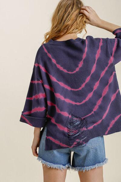 Umgee Plus Size Tie-Dye Distressed Sweater-Evelyns Fashion