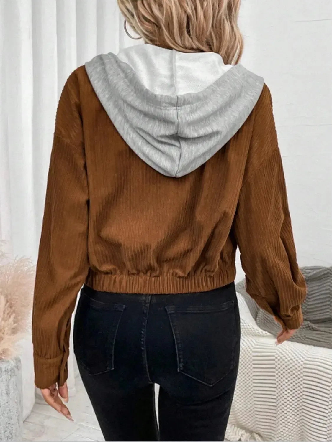 Warm & Cozy: Drawstring Hooded Jacket for Everyday Comfort-Evelyns Fashion