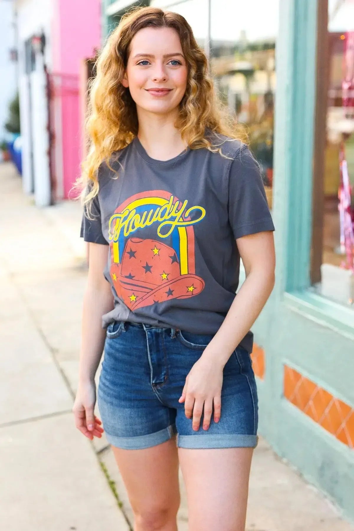 Weekend Ready "HOWDY" Cowboy Hat Graphic Tee-Evelyns Fashion
