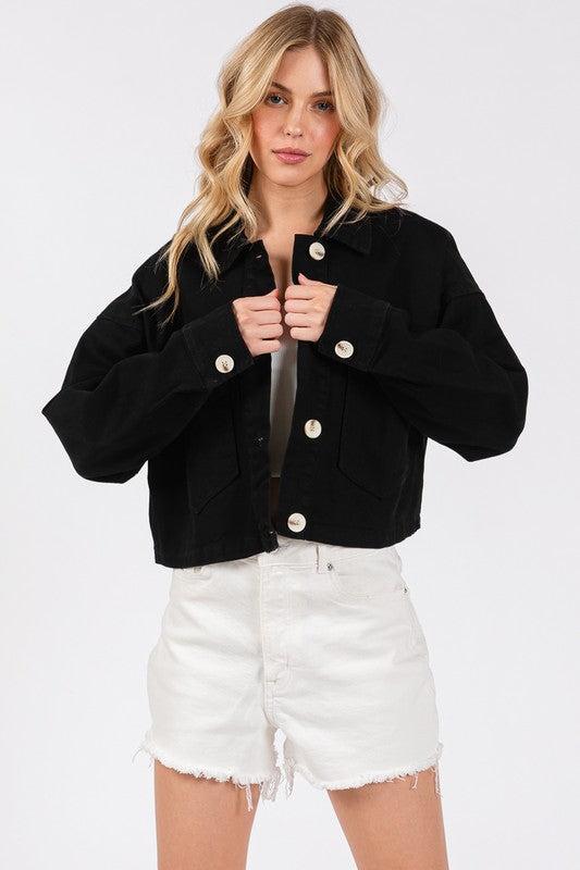Womens Cropped Denim Jacket-Jackets-Evelyns Fashion