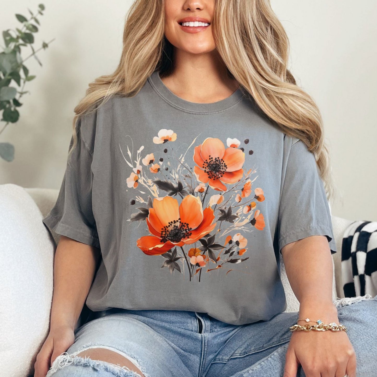 Women's Fall Floral Graphic Tee-T-Shirts-Evelyns Fashion