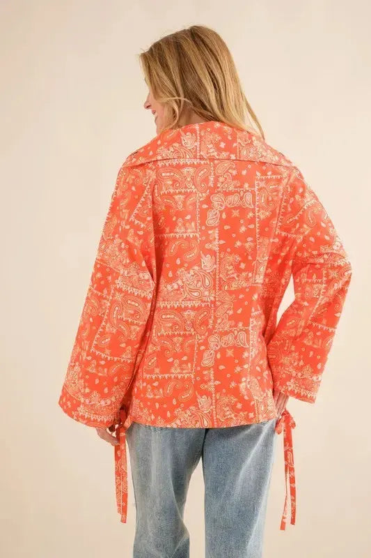Bandana Pattern Lace Up Detailed Windbreaker-Apparel & Accessories-Evelyns Fashion