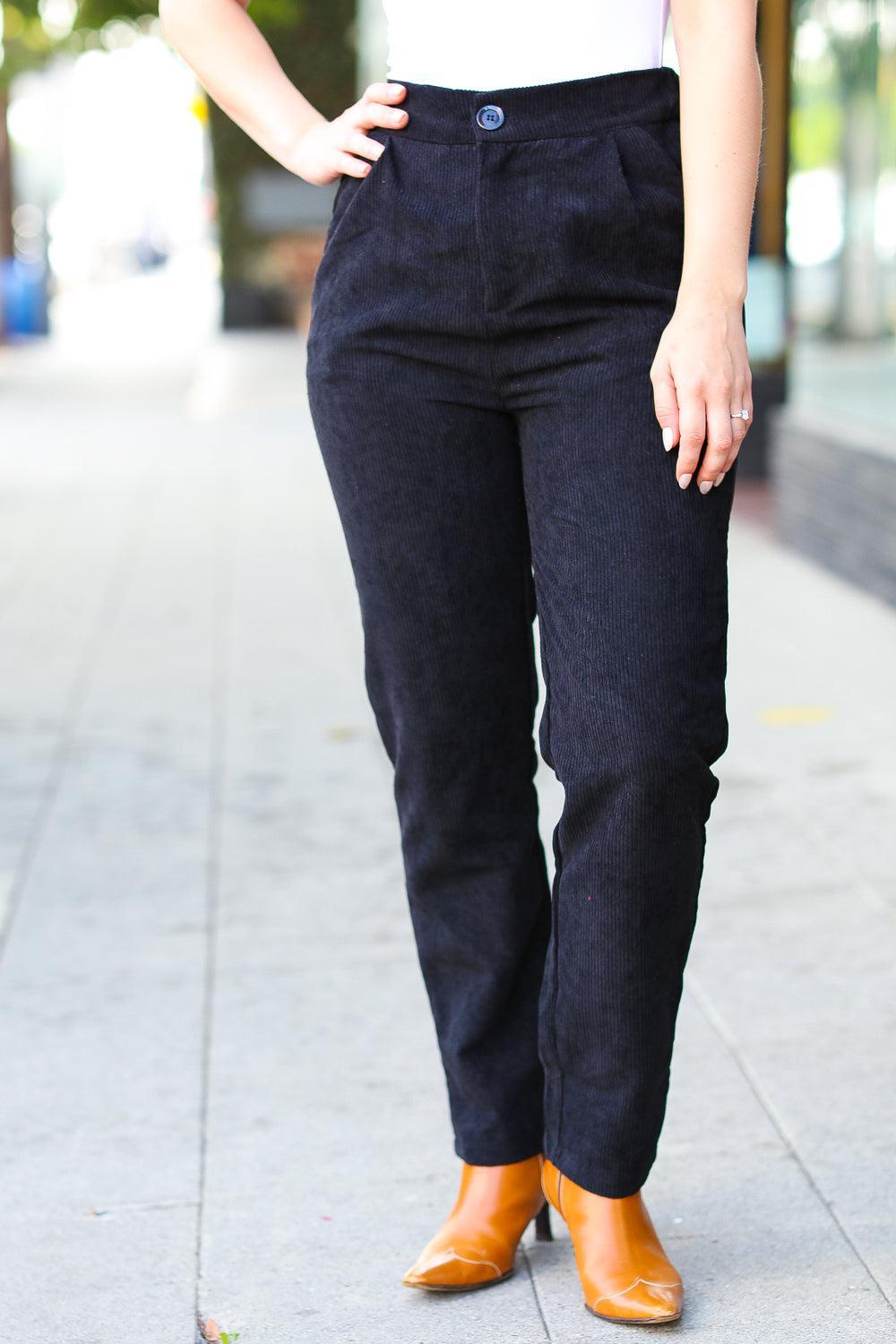 Black Corduroy Pants-pants-Evelyns Fashion