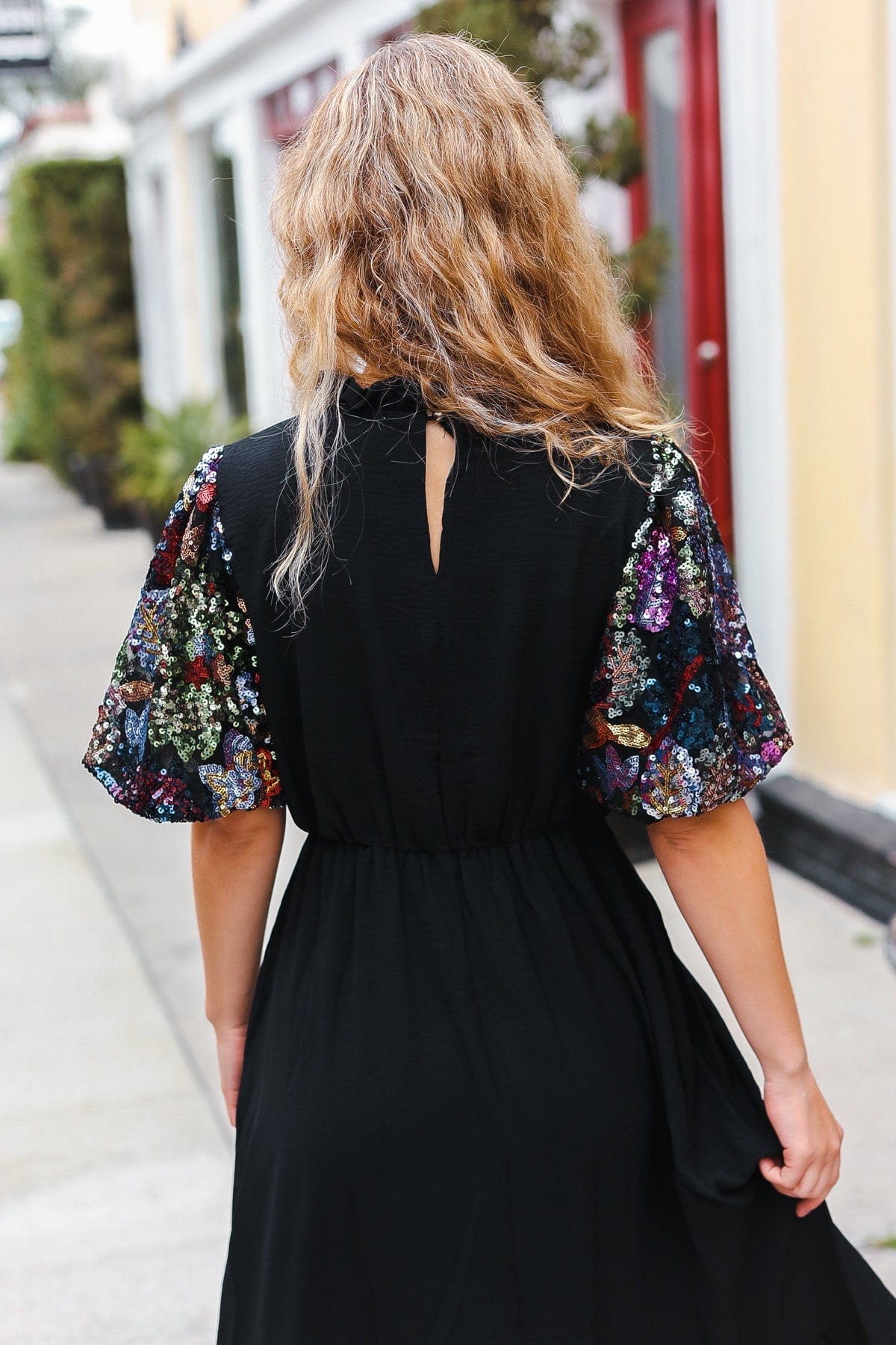 Black Sequin Floral Maxi Dress-Dresses-Evelyns Fashion