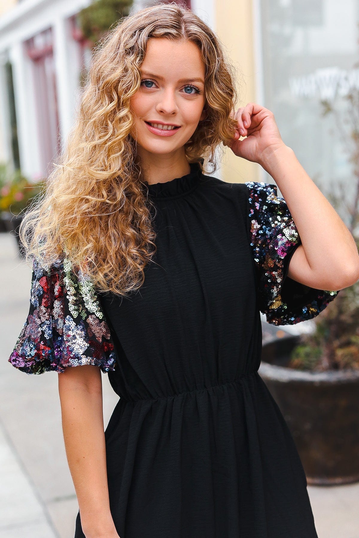 Black Sequin Floral Maxi Dress-Dresses-Evelyns Fashion