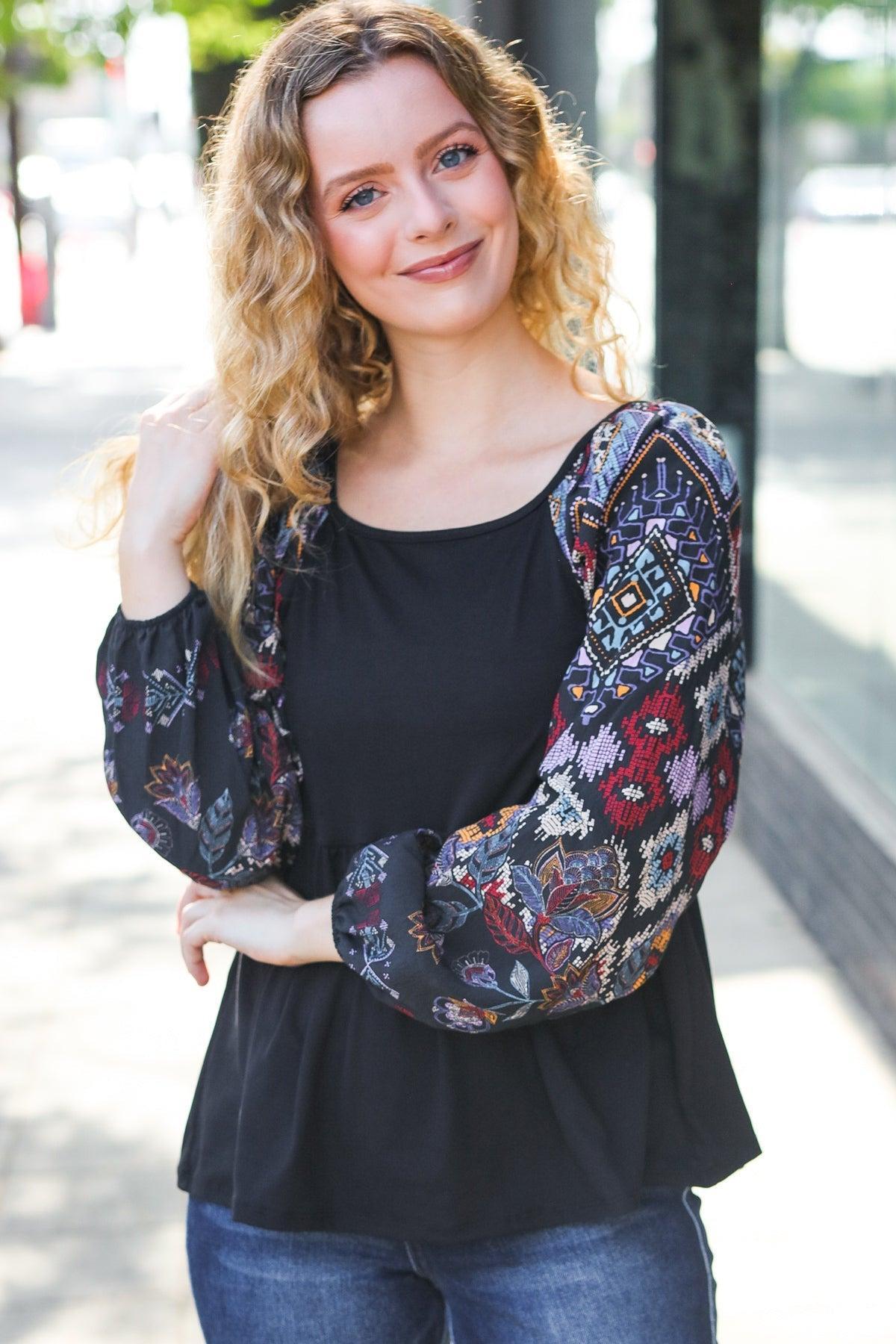 Black Square Neck Top-long sleeve-Evelyns Fashion