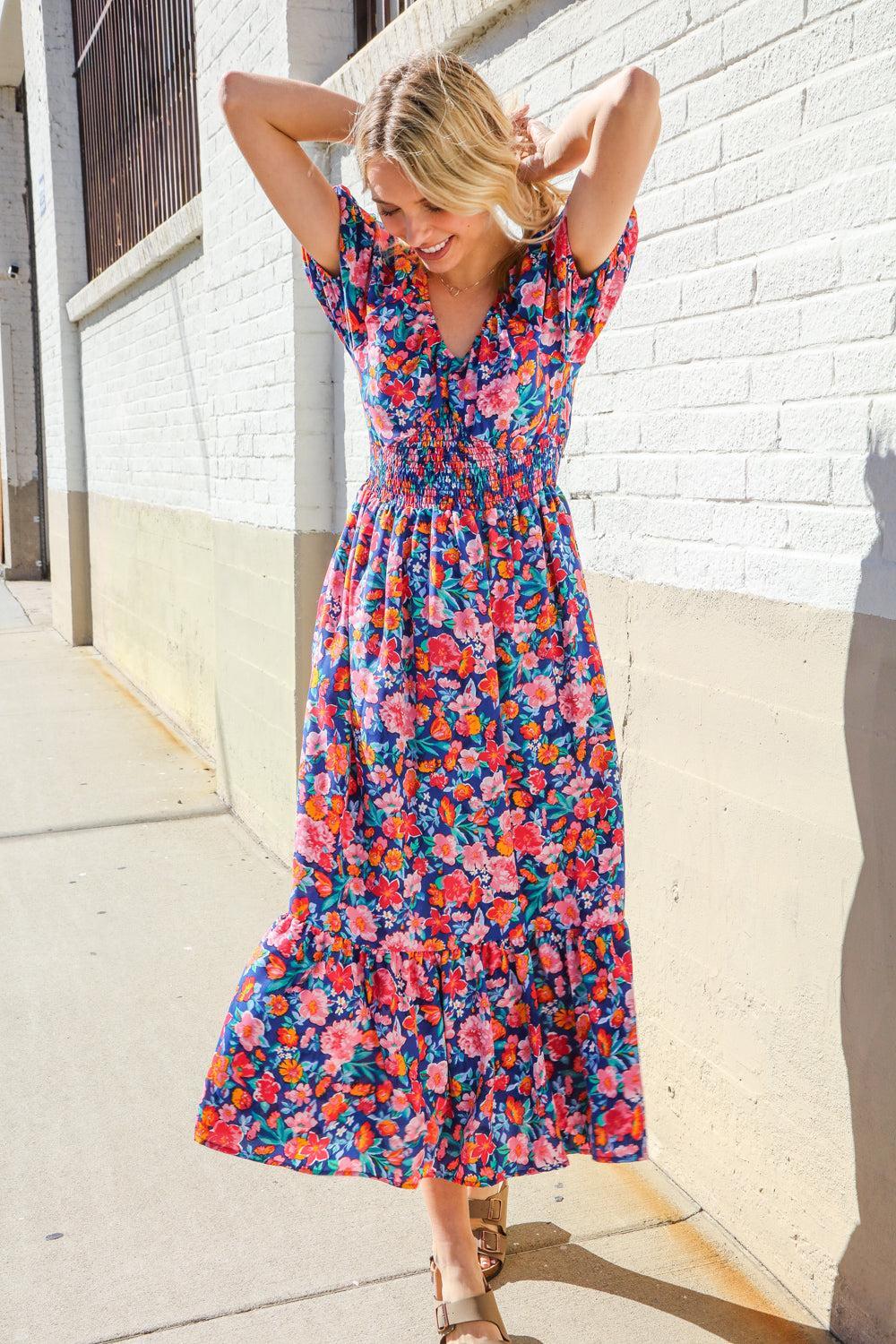 Blue Floral Maxi Dress-Dresses-Evelyns Fashion