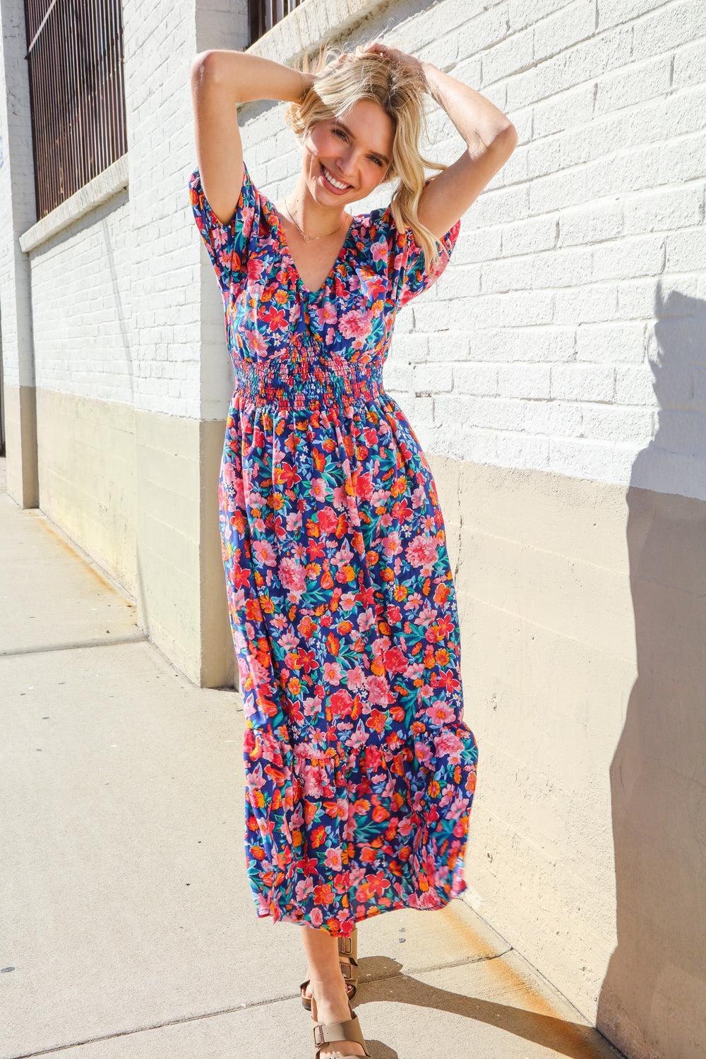 Blue Floral Maxi Dress-Dresses-Evelyns Fashion