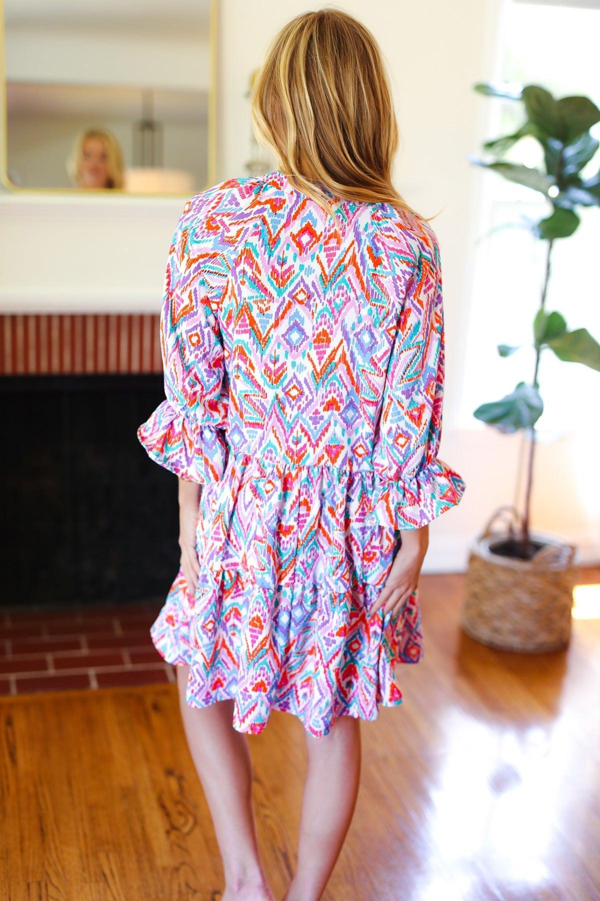 Blue & Lavender Ikat Dress-2024 Summer Blow Out Sale-Evelyns Fashion
