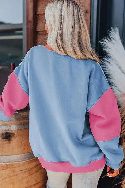 Bold & Cozy: Women Colorblock Patchwork Drop Shoulder Sweatshirt-Sweat Shirts and Hoodies-Evelyns Fashion