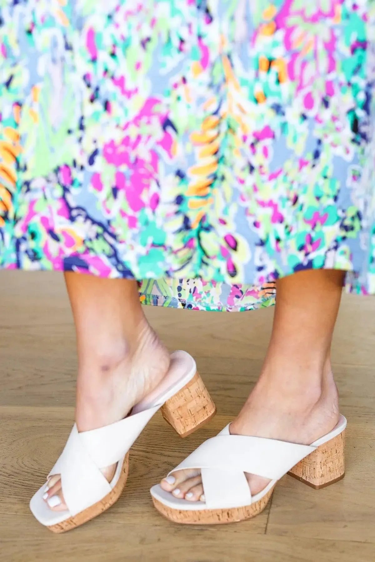 Bone Chandra Faux Leather Cork Platform Sandals-2024 Blow-Out Sale-Evelyns Fashion