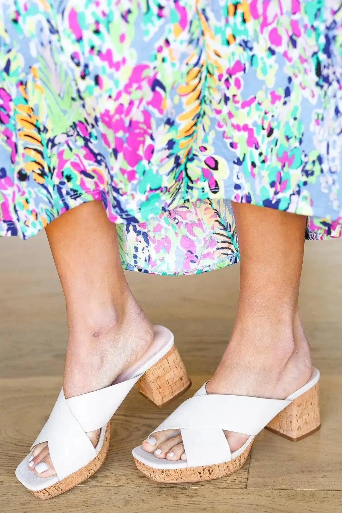 Bone Chandra Faux Leather Cork Platform Sandals-2024 Blow-Out Sale-Evelyns Fashion