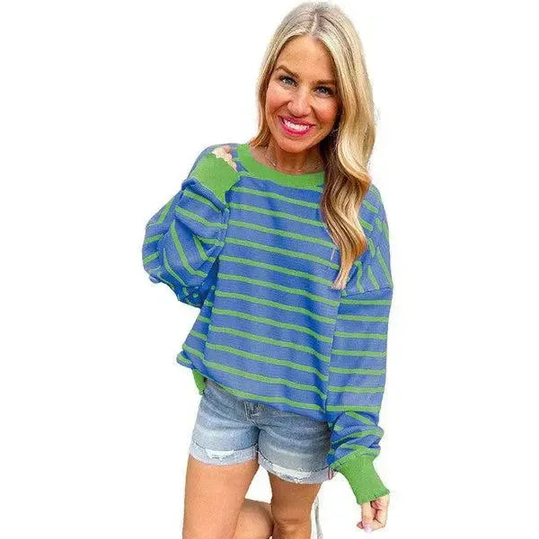 Bright & Cozy: Loose Orange Stripe Sweater-Sweat Shirts and Hoodies-Evelyns Fashion