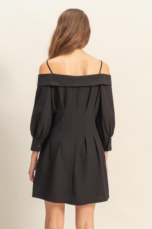 Button Down Mini Dress-Dress-Evelyns Fashion