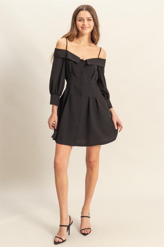 Button Down Mini Dress-Dress-Evelyns Fashion
