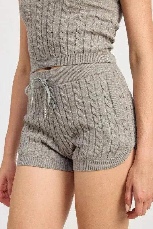 Cable Knit Shorts with Adjustable Drawstring-Apparel & Accessories-Evelyns Fashion